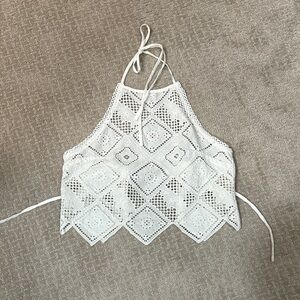 Free People White Crochet Tank Top